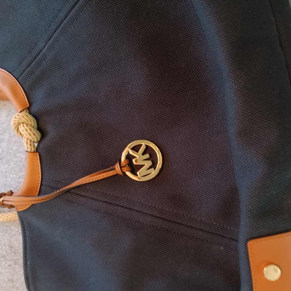 Michael Kors Blue and Tan Satchel/Tote with Signature Emblem - Picture 2 of 8